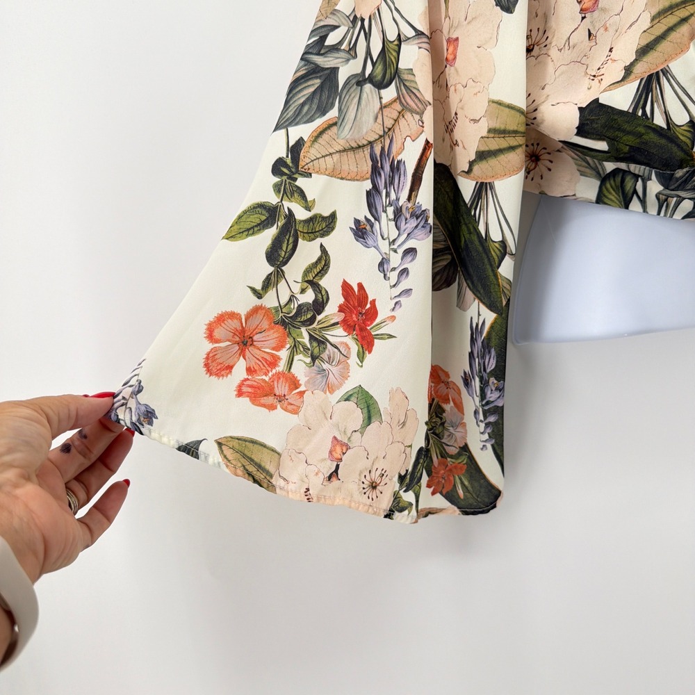 Show Me Your Mumu Jordyn Tie Top Small S Floral Chiffon Bell Sleeve Crop Blouse - Picture 5 of 9